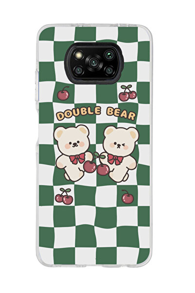 SUPER FRAME Poco X3 PRO / X3 NFC Uyumlu Double Bear Tasarımlı Şeffaf Telefon ...