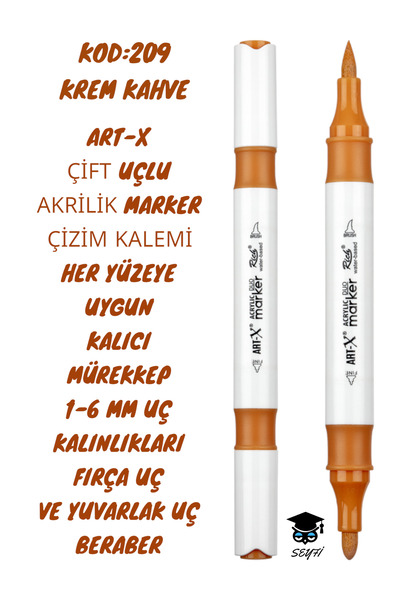 SEYFİKİRTASİYE قلم رسم أكريليك مزدوج الأطراف من ART-X - سمك طرف 1-6 مم، قلم ر...