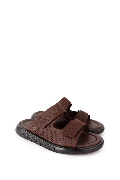 Gondol Genuine Leather Men's Slippers - Velcro and Adjustable Comfortable Design esm.6016