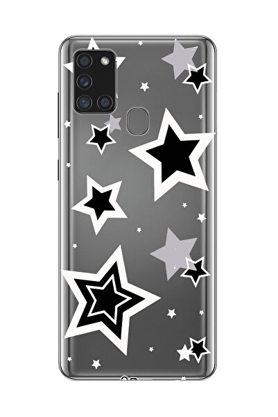 SUPER FRAME Samsung Galaxy A21S Uyumlu Yıldızlar Tasarımlı Şeffaf Telefon Kılıfı