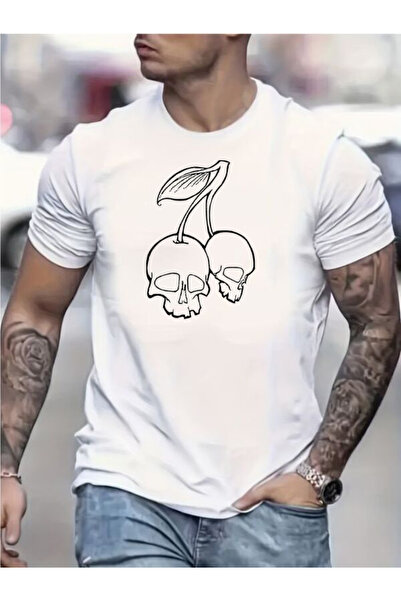 CLASSY.MODA Ανδρικό μπλουζάκι μονόπλευρο - Λευκό μπλουζάκι με κοντό μανίκι με...