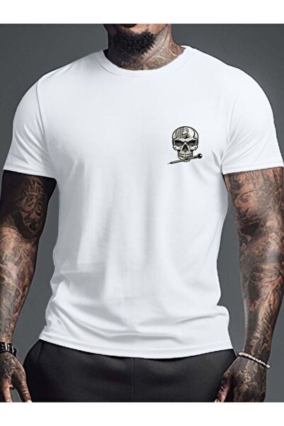 CLASSY.MODA Ανδρικό μπλουζάκι μονόπλευρο - Λευκό μπλουζάκι με κοντό μανίκι με λαιμόκοψη