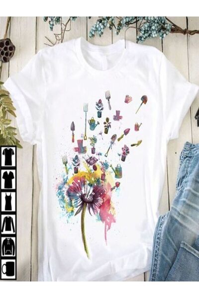 CLASSY.MODA Single Jersey T-Shirt Women - White Printed Oversize Crew Neck Short Sleeve T-Shirt