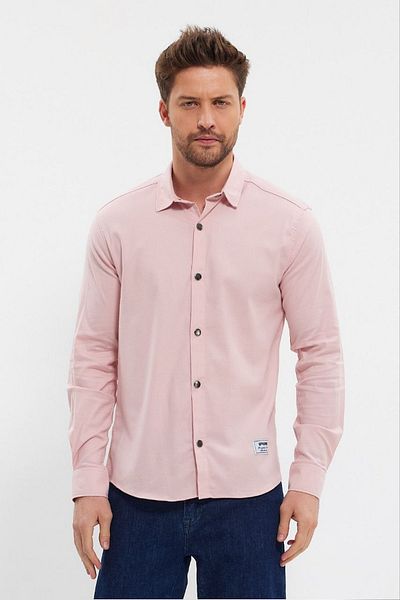 DeepSEA Ανδρικό πουκάμισο Lycra Pink Slim Fit - Μακρυμάνικο, Snap Fastener 2403013