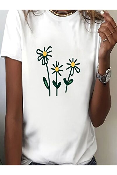 CLASSY.MODA Γυναικείο T-Shirt Single Jersey - Λευκό εμπριμέ μπλουζάκι με κοντ...