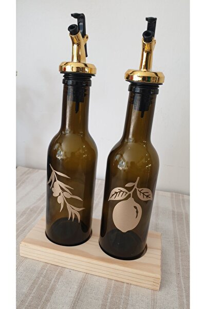 PITRAK 200Ml Special Design - Olive Oil and Lemon Oil Pot Set with Wooden Stand
