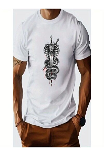 CLASSY.MODA تي شيرت جيرسي واحد للرجال - تي شيرت أبيض مطبوع كبير الحجم بياقة د...