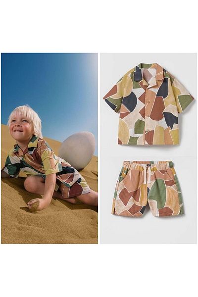 Pink Hippo Kids Set cămașă și pantaloni scurți din in pentru băiat