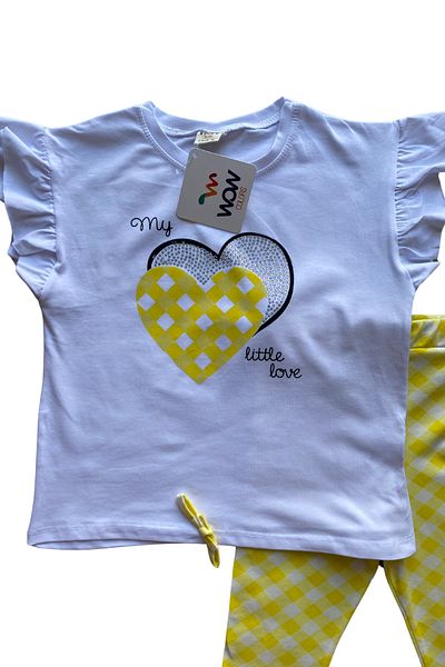 WOW 3-4-5-6 Years Girl's T-Shirt and Capri Tights Set - Gingham Patterned Summer Set