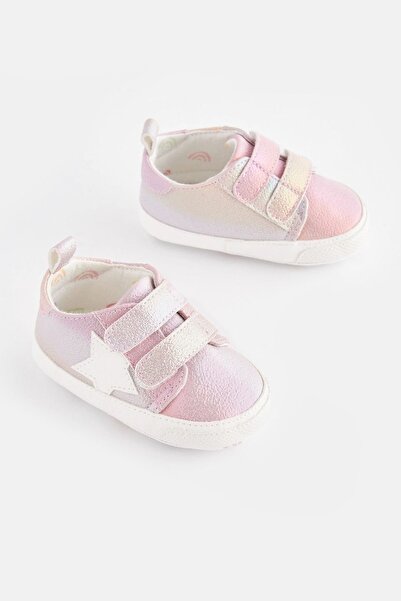 Next Baby Pink StarPatterned Silvery Soft Sole Banded Baby Sneakers
