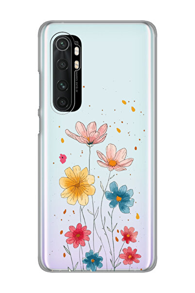 SUPER FRAME Xiaomi Mi Note 10 LITE Uyumlu Çiçek Tasarımlı Şeffaf Telefon Kılıfı
