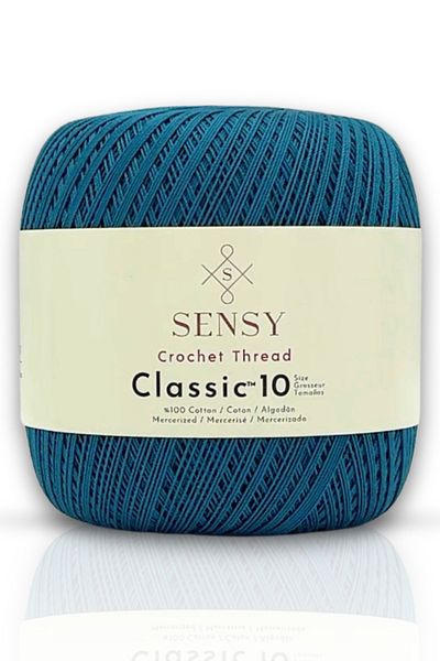 SENSY Petrol Blue Classic 10 fire de croșetat - 100% bumbac mercerizat pentru tricotat, ață de dantelă, bumbac egiptean Giza