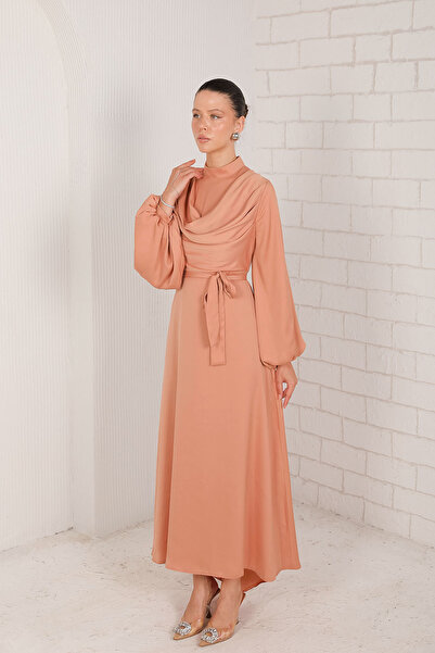 Melike Tatar Satin Dress - Peach 6-5035