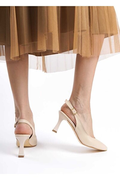 JVC High Stiletto Beige Women's Open Back Shoes