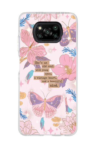SUPER FRAME Poco X3 PRO / X3 NFC Uyumlu Kelebek ve Çiçek Tasarımlı Şeffaf Tel...