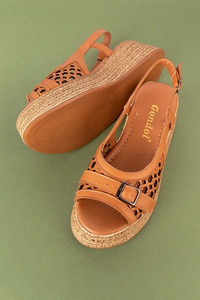 Gondol Women's Genuine Leather Platform Laser Cut Sandals Mlk.5225