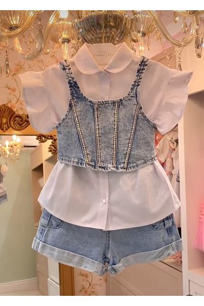 Bisahane Stone Detailed Girl's Shorts Set