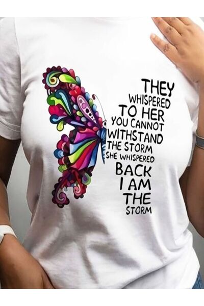 CLASSY.MODA تي شيرت نسائي من جيرسي واحد - تي شيرت أبيض مطبوع كبير الحجم بياقة...