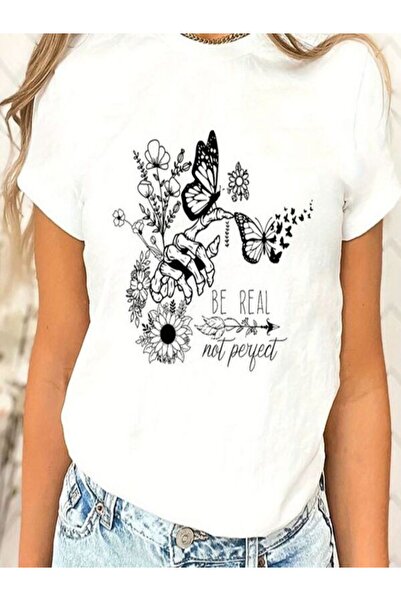 CLASSY.MODA Γυναικείο T-Shirt Single Jersey - Λευκό εμπριμέ μπλουζάκι με κοντό μανίκι με λαιμόκοψη