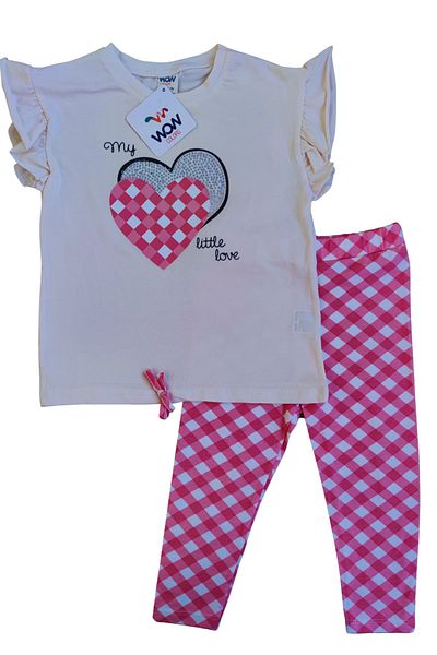 WOW 3-4-5-6 Years Girl's T-Shirt and Capri Tights Set - Gingham Patterned Summer Set