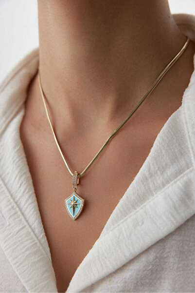 YAVUZ KUYUMCULUK 14 Ayar Altın Turkuaz Kuzey Yıldızı Charm Kolye