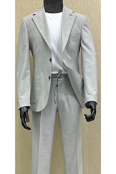 Terziayhan Suit Slim Fit Casual Sports Jacket Trousers Gray