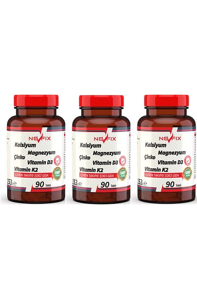 Nevfix 90 Tablets x 3 pcs - Calcium, Magnesium, Potassium, Kalium and Zinc Vitamin D3 and K2 Calcium