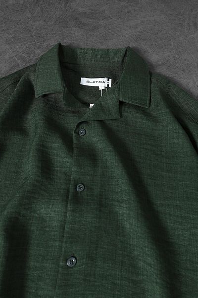 Slatra Men's Khaki Oversize Short Sleeve Sofia Thin Linen Shirt