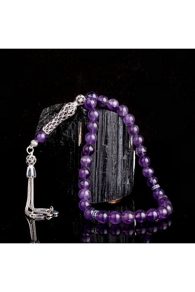 Tesbihsepetim Amethyst Jewelled Zircon Tasseled Rosary
