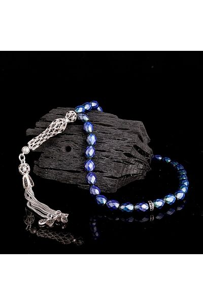 Tesbihsepetim Color Changing Barley Cut Rosary with Zircon Stone and Silver Tassels