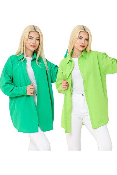 nacar çarşı Kadın DÜZ RENK KETEN RAHAT KESİM Oversize Uzun Basic 2li Nefti Ye...