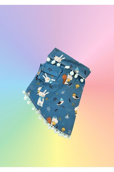 Oli and Lui Petrol Green and Kiş Patterned Pompom Dog Shirt