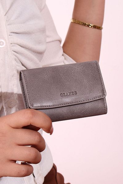Grande 841 Unisex θήκη κάρτας από γνήσιο δέρμα πορτοφόλι ακορντεόν CRAZY GREY