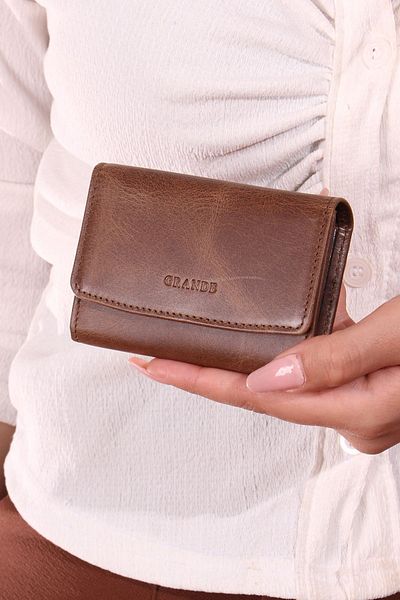 Grande 841 Unisex θήκη κάρτας από γνήσιο δέρμα πορτοφόλι ακορντεόν CRAZY Brown