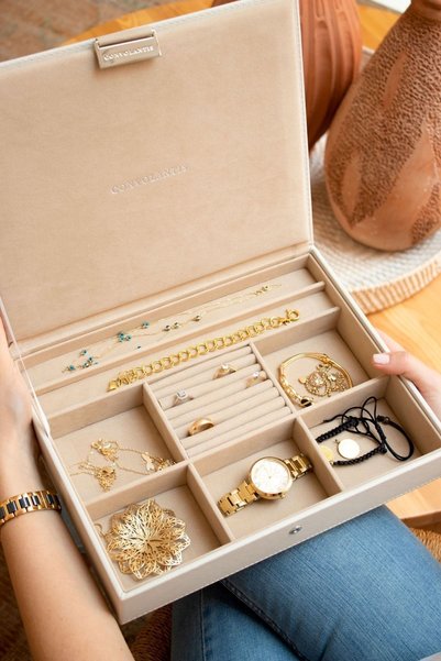 Convolantis Leather Jewelry Box - Jewelry Box - Decorative and Travel Organizer Jewelry Organizer - Cream