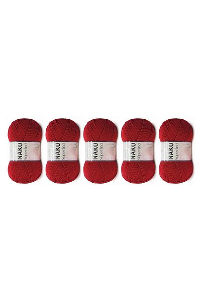 NAKO 100 gr 5 Colorful Super Pearl Hand Knitting Yarn - 1175 Dark Red