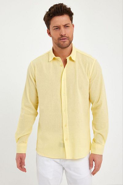 DeepSEA Κίτρινο Slim Fit Lycra Ανδρικό πουκάμισο - Μακρυμάνικο 2403015