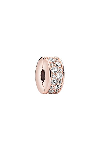 Lux Design 925 Ayar Gümüş Şeffaf Pavé Klips Charm-rose