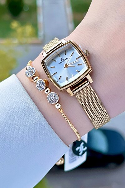 Daniel Klein Kadranı Gümüş Kordonu Gold Renk Hediye Paketli Kadın Kol Saati v...