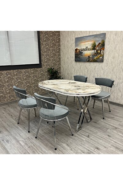 BY ORHAN GÜZEL Selenit Mutfak Yemek Masası Takımı- 4 Kişilik Mutfak Masa Sand...