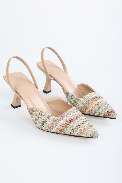 Shoeberry Maen Colorful Women's Stiletto - Straw Heels