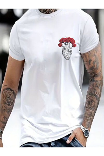 CLASSY.MODA Ανδρικό μπλουζάκι μονόπλευρο - Λευκό μπλουζάκι με κοντό μανίκι με λαιμόκοψη