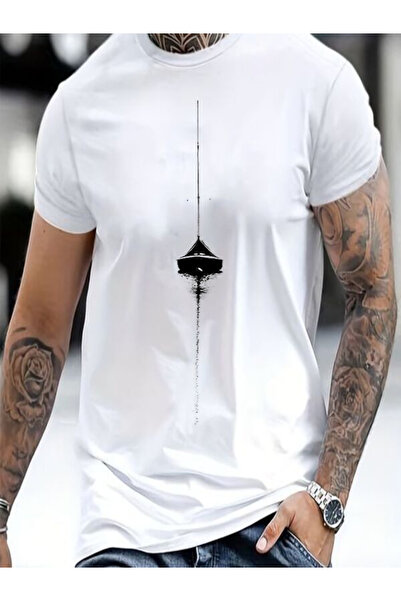 CLASSY.MODA Ανδρικό μπλουζάκι μονόπλευρο - Λευκό μπλουζάκι με κοντό μανίκι με...