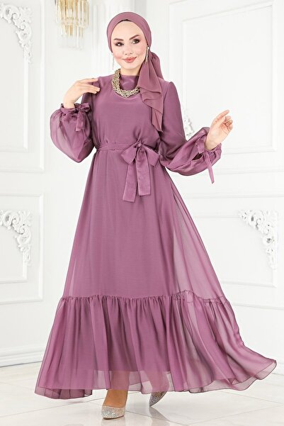 Zilan Koluş Design Kadın Kuşakli Şifon Abiye Elbise