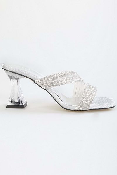 Shoeberry Versilberte Hausschuhe mit Absatz für Damen