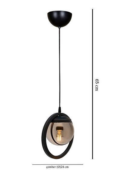 avizade Tekli Siyah Füme Camlı Avize-modern-endüstriyel-sarkıt Avize-salon-mutfak-çocuk Odası-oturma Odası