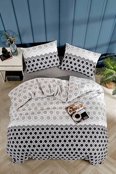 Tabu Home Geometric Sheet Elastic Anthracite Single Duvet Cover Set