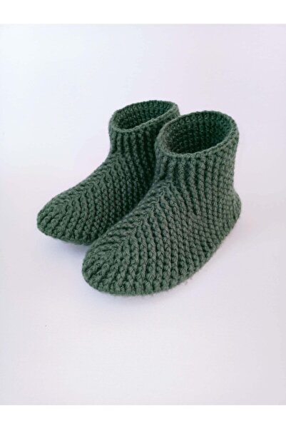 Handmade El Örgüsü Mint Ev Botu, Yün Karışımı Kaymaz Tabanlı Ev Botu, Yıkanabilir Ev Botu