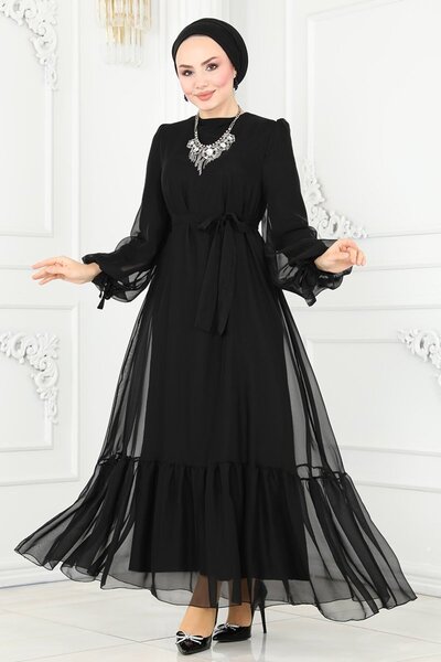 Zilan Koluş Design Kadın Kuşakli Şifon Abiye Elbise