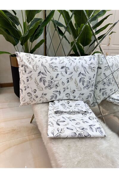 micoton Double Patterned Cotton 100% Elasticless Sheet and Pillow Set